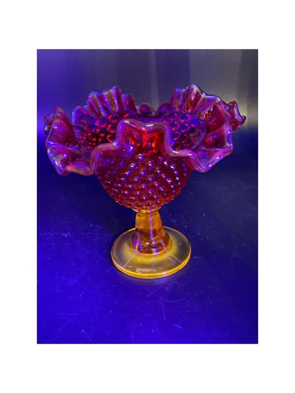 Fenton Amberina Hobnail Ruffled Compote